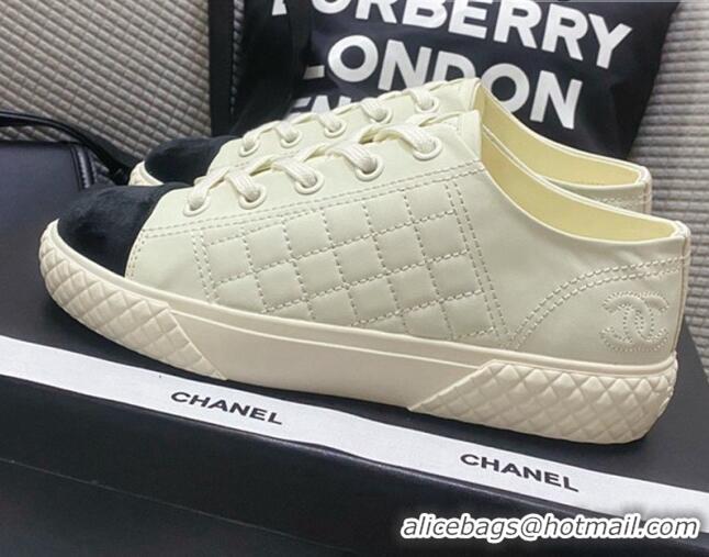 Low Cost Chanel Quilted Calfskin Low-top Sneakers G38280 White