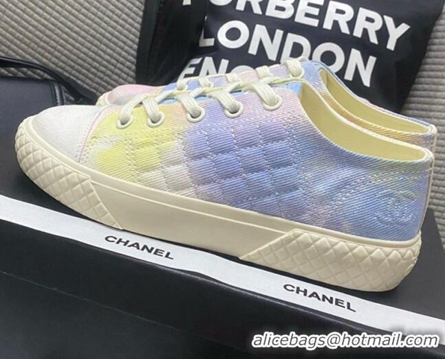 Luxurious Chanel Printed Fabric Low-top Sneakers G38280 Pink/Blue/White