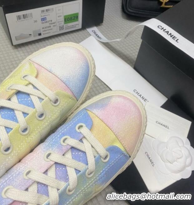 Luxurious Chanel Printed Fabric Low-top Sneakers G38280 Pink/Blue/White