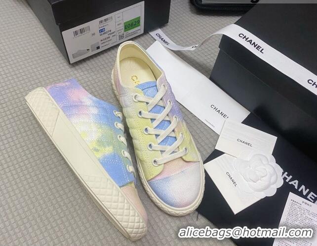 Luxurious Chanel Printed Fabric Low-top Sneakers G38280 Pink/Blue/White