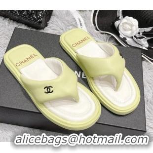 Top Design Chanel Lambskin Flat Thong Sandals Green 042697