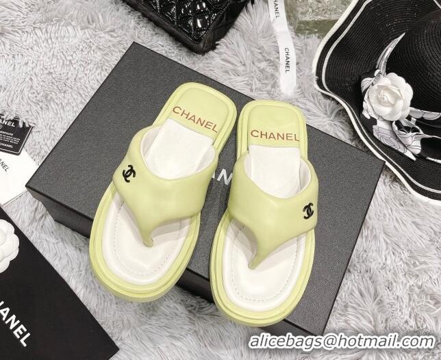 Top Design Chanel Lambskin Flat Thong Sandals Green 042697