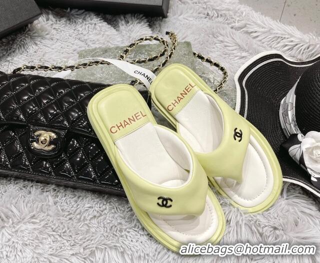 Top Design Chanel Lambskin Flat Thong Sandals Green 042697