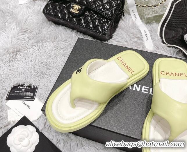 Top Design Chanel Lambskin Flat Thong Sandals Green 042697