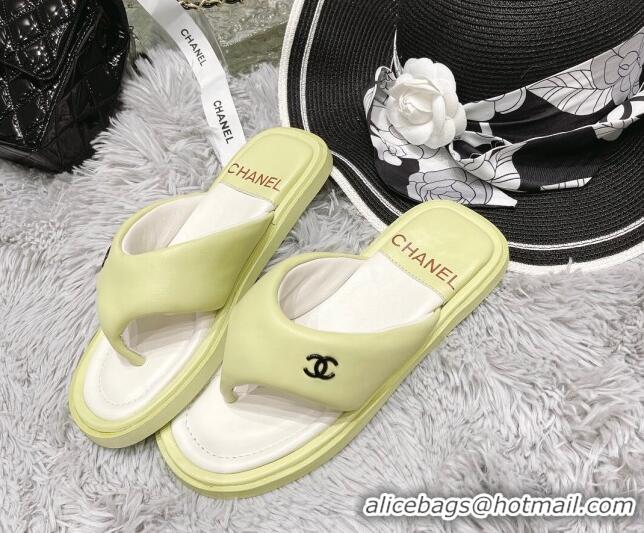 Top Design Chanel Lambskin Flat Thong Sandals Green 042697