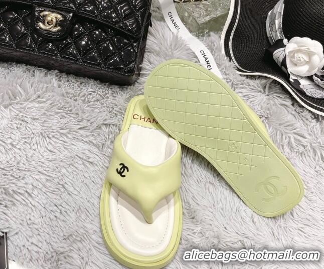 Top Design Chanel Lambskin Flat Thong Sandals Green 042697