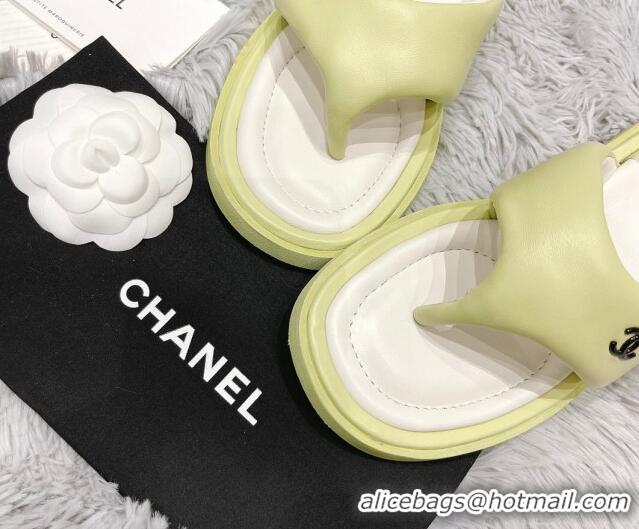 Top Design Chanel Lambskin Flat Thong Sandals Green 042697