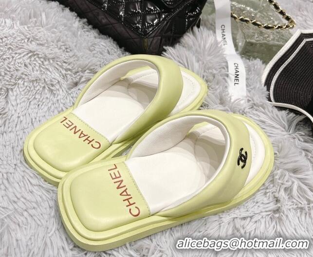 Top Design Chanel Lambskin Flat Thong Sandals Green 042697