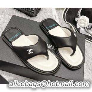 Good Product Chanel Lambskin Flat Thong Sandals Black 042698