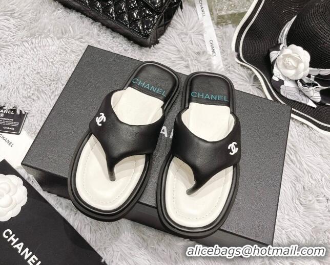 Good Product Chanel Lambskin Flat Thong Sandals Black 042698