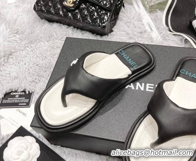 Good Product Chanel Lambskin Flat Thong Sandals Black 042698