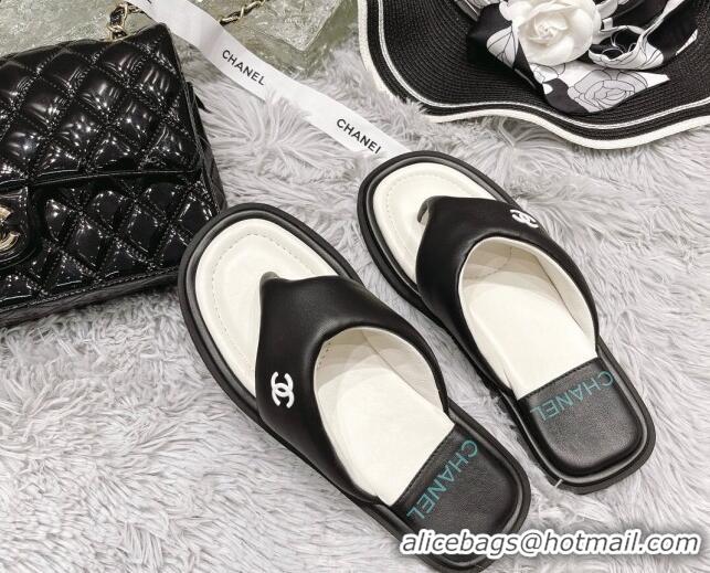 Good Product Chanel Lambskin Flat Thong Sandals Black 042698