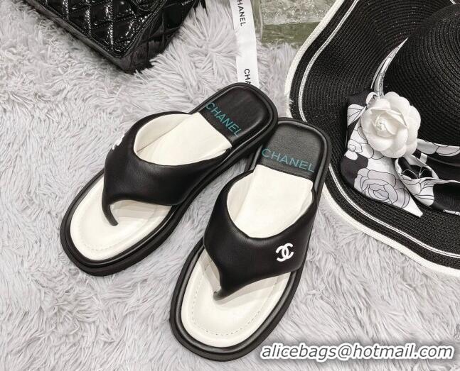 Good Product Chanel Lambskin Flat Thong Sandals Black 042698