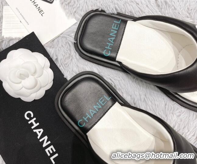 Good Product Chanel Lambskin Flat Thong Sandals Black 042698