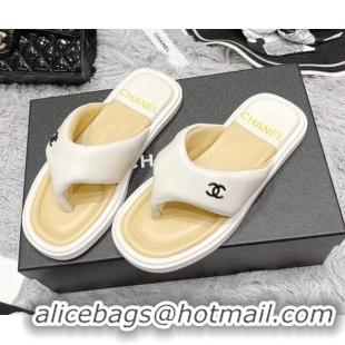 Low Price Chanel Lambskin Flat Thong Sandals White 042699