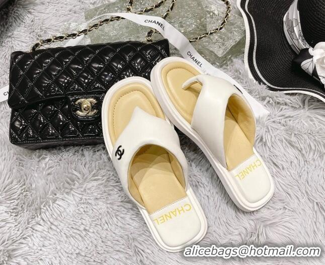 Low Price Chanel Lambskin Flat Thong Sandals White 042699