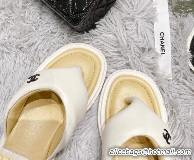 Low Price Chanel Lambskin Flat Thong Sandals White 042699