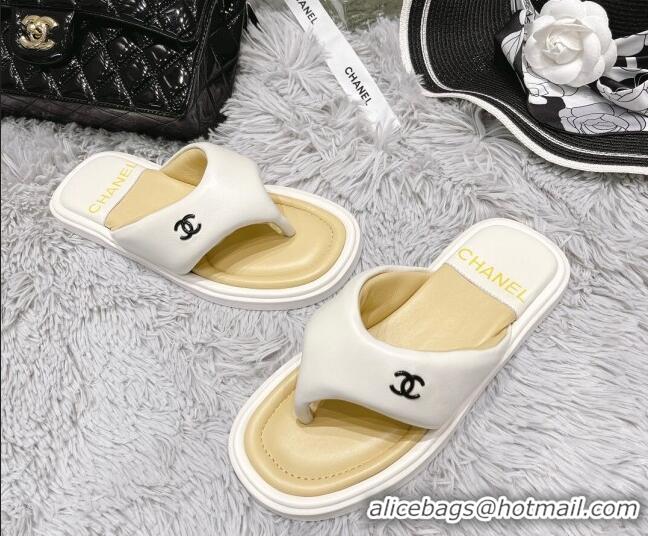 Low Price Chanel Lambskin Flat Thong Sandals White 042699