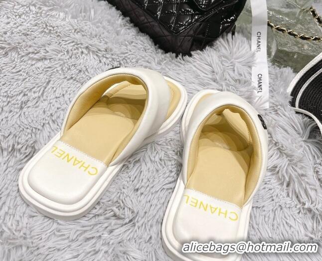 Low Price Chanel Lambskin Flat Thong Sandals White 042699