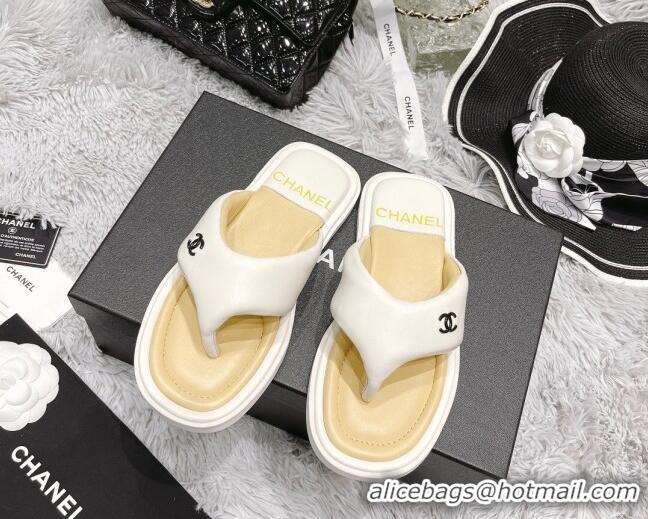 Low Price Chanel Lambskin Flat Thong Sandals White 042699