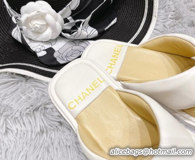 Low Price Chanel Lambskin Flat Thong Sandals White 042699