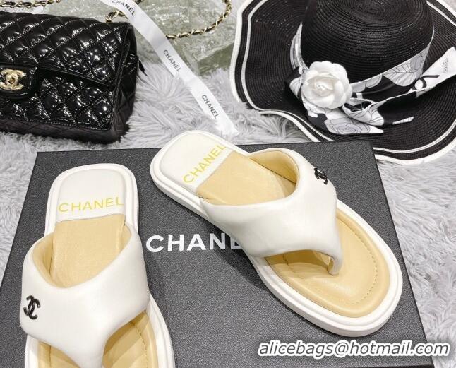 Low Price Chanel Lambskin Flat Thong Sandals White 042699