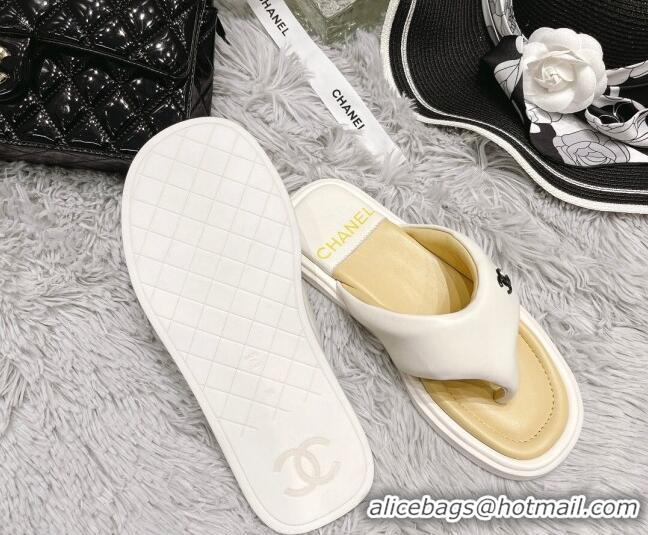 Low Price Chanel Lambskin Flat Thong Sandals White 042699