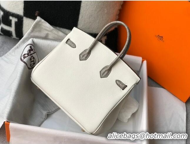 Discount Hermes Touch Birkin Bag 25cm in Crocodile Embossed Leather and Togo Calfskin H25 White/Gold