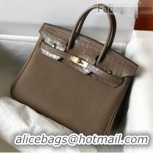 Well Crafted Hermes Touch Birkin Bag 25cm in Crocodile Embossed Leather and Togo Calfskin H25 Grey/Gold