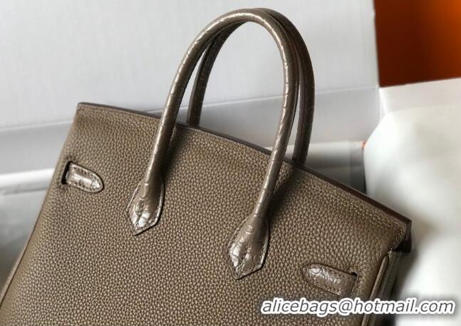 Well Crafted Hermes Touch Birkin Bag 25cm in Crocodile Embossed Leather and Togo Calfskin H25 Grey/Gold