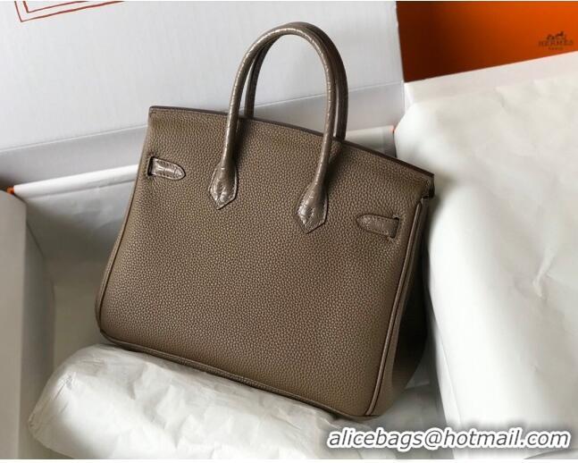 Well Crafted Hermes Touch Birkin Bag 25cm in Crocodile Embossed Leather and Togo Calfskin H25 Grey/Gold