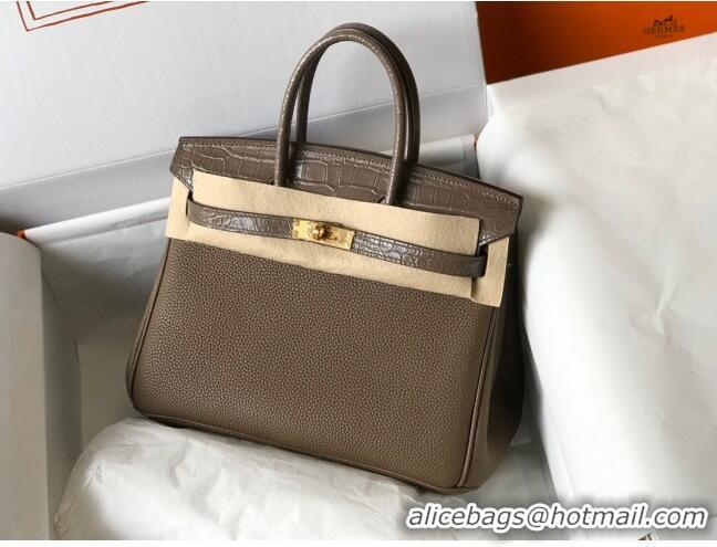 Well Crafted Hermes Touch Birkin Bag 25cm in Crocodile Embossed Leather and Togo Calfskin H25 Grey/Gold