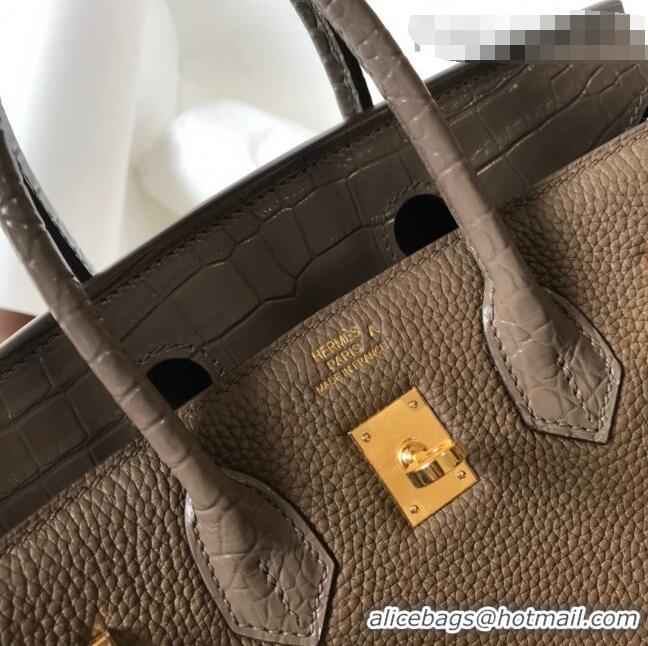 Well Crafted Hermes Touch Birkin Bag 25cm in Crocodile Embossed Leather and Togo Calfskin H25 Grey/Gold