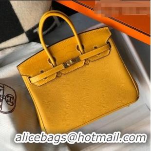 Well Crafted Hermes Touch Birkin Bag 25cm in Crocodile Embossed Leather and Togo Calfskin H25 Yellow/Gold