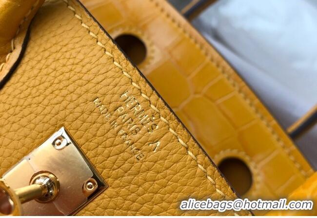 Well Crafted Hermes Touch Birkin Bag 25cm in Crocodile Embossed Leather and Togo Calfskin H25 Yellow/Gold