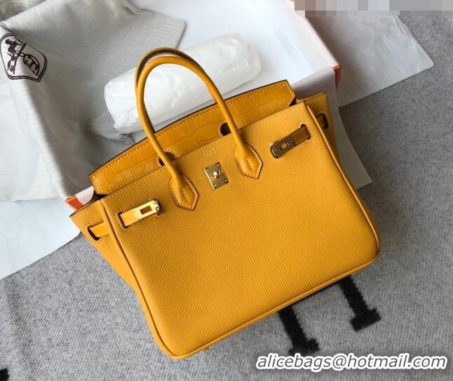 Well Crafted Hermes Touch Birkin Bag 25cm in Crocodile Embossed Leather and Togo Calfskin H25 Yellow/Gold