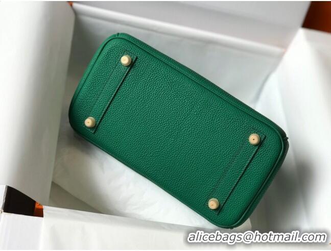 Luxurious Hermes Touch Birkin Bag 25cm in Crocodile Embossed Leather and Togo Calfskin H25 Green/Gold