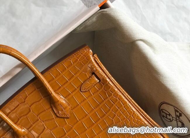 Most Popular Hermes Birkin 25cm Bag in Crocodile Embossed Calf Leather H25 Golden Brown/Gold