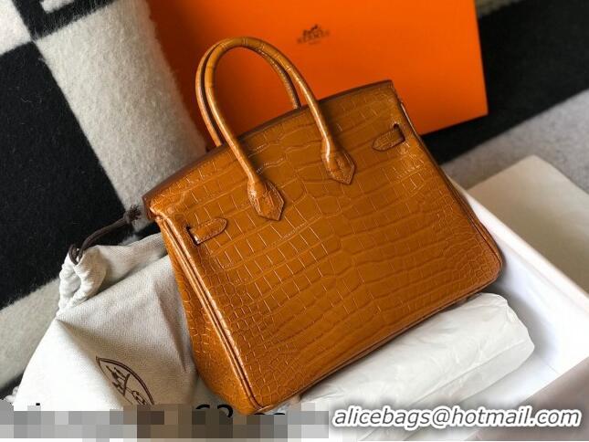 Most Popular Hermes Birkin 25cm Bag in Crocodile Embossed Calf Leather H25 Golden Brown/Gold