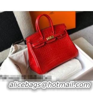 Good Taste Hermes Birkin 25cm Bag in Crocodile Embossed Calf Leather H25 Chinese Red/Gold