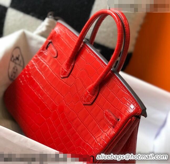 Good Taste Hermes Birkin 25cm Bag in Crocodile Embossed Calf Leather H25 Chinese Red/Gold