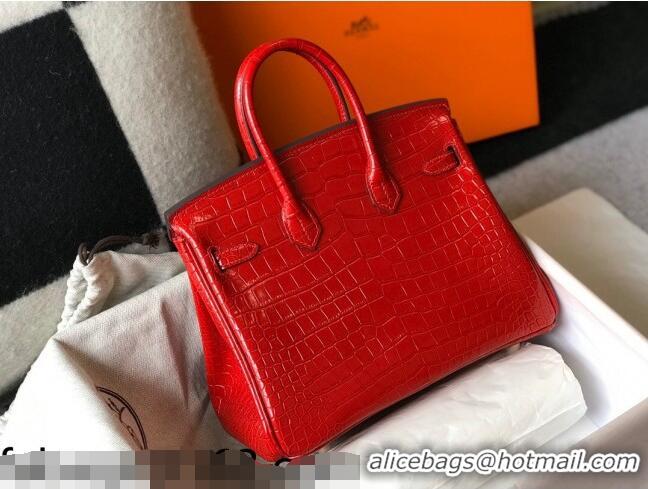 Good Taste Hermes Birkin 25cm Bag in Crocodile Embossed Calf Leather H25 Chinese Red/Gold