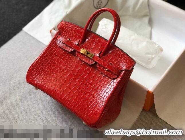 Good Taste Hermes Birkin 25cm Bag in Crocodile Embossed Calf Leather H25 Chinese Red/Gold