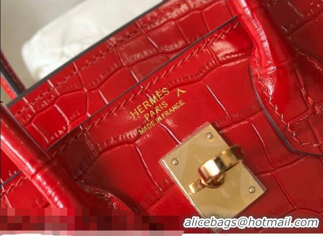 Good Taste Hermes Birkin 25cm Bag in Crocodile Embossed Calf Leather H25 Chinese Red/Gold