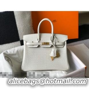 Promotional Hermes Birkin 25cm Bag in Crocodile Embossed Calf Leather H25 White/Gold