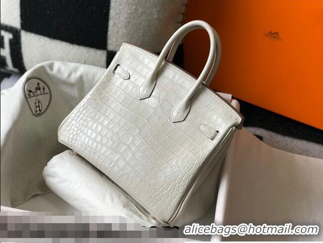 Promotional Hermes Birkin 25cm Bag in Crocodile Embossed Calf Leather H25 White/Gold