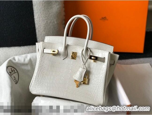 Promotional Hermes Birkin 25cm Bag in Crocodile Embossed Calf Leather H25 White/Gold