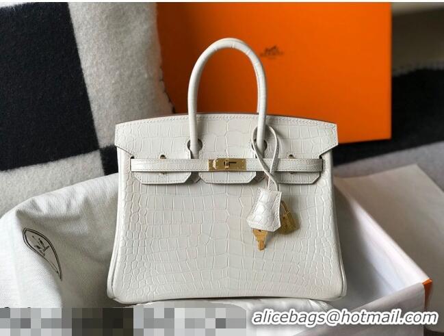 Promotional Hermes Birkin 25cm Bag in Crocodile Embossed Calf Leather H25 White/Gold