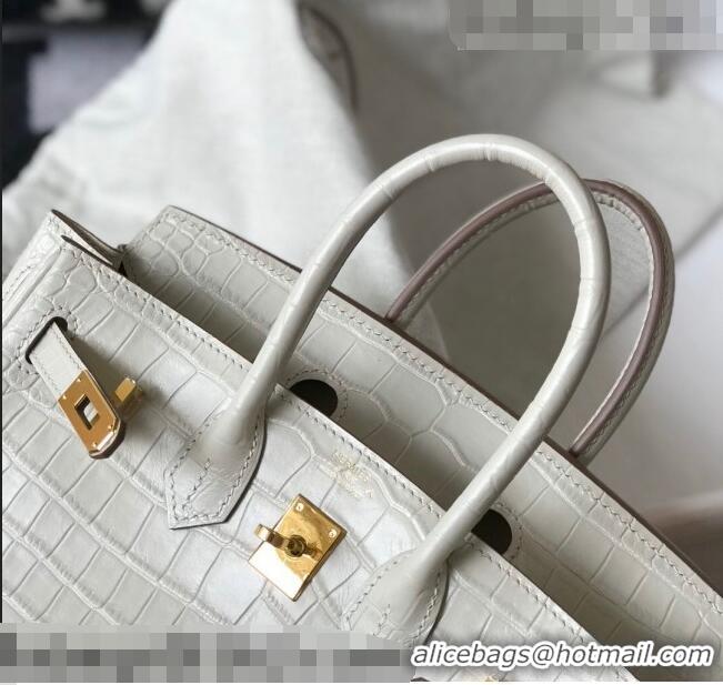 Promotional Hermes Birkin 25cm Bag in Crocodile Embossed Calf Leather H25 White/Gold