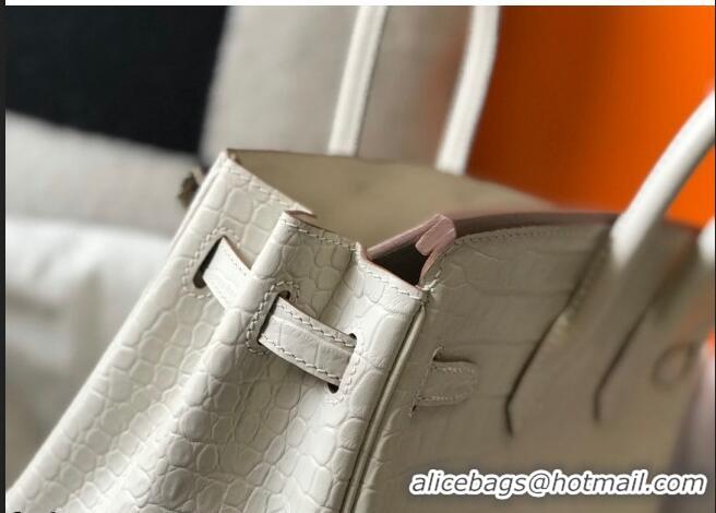 Promotional Hermes Birkin 25cm Bag in Crocodile Embossed Calf Leather H25 White/Gold